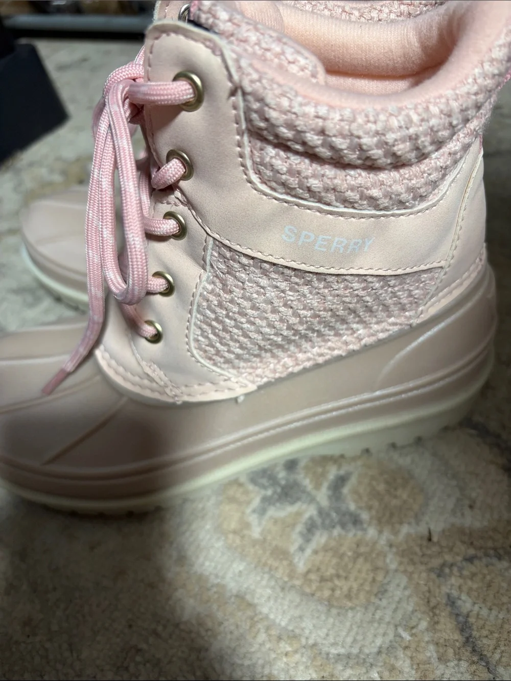 Sperry Girls' Blush Pink Lace-Up Waterproof Duck Boots